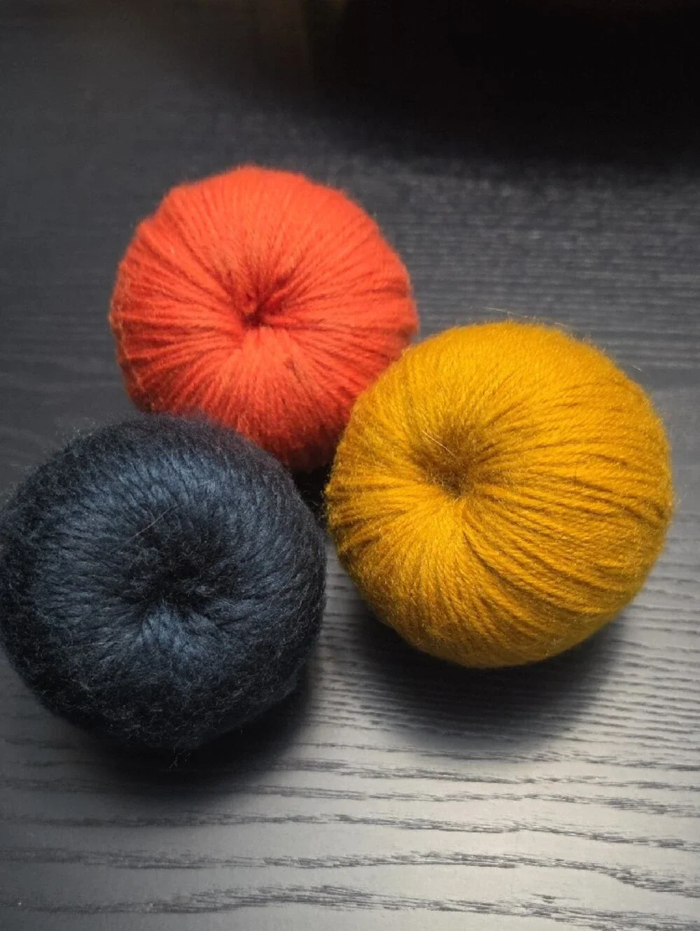 Handmade Yarn Pumpkins Trio - Black, Orange, Mustard - Home Art